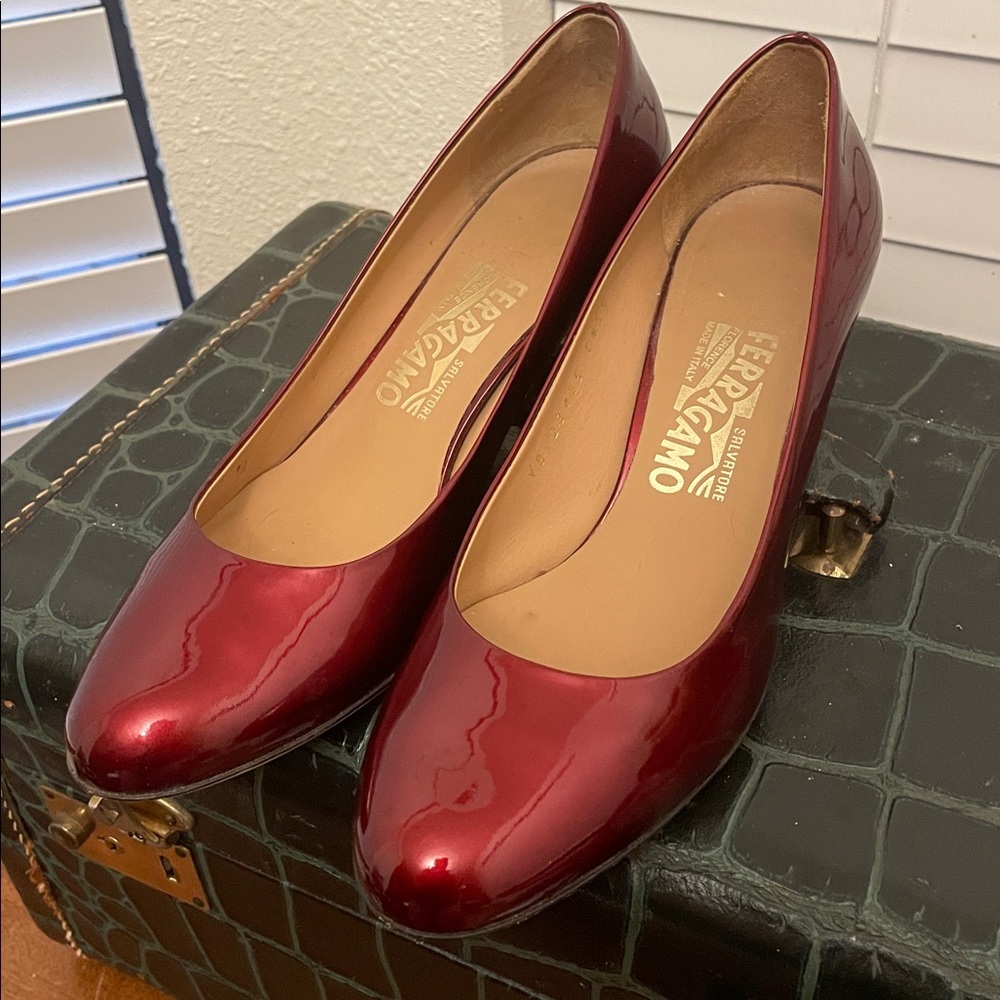 Salvatore Ferragamo Tamina Red Patent Leather with Gold Heels